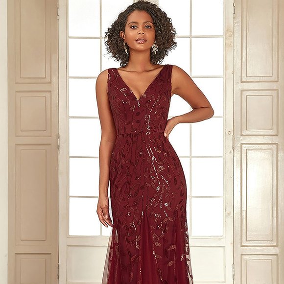 NEW LONG SLEEVELESS SHEATH DRESS WITH V-NECK EMBROIDERED WITH SEQUINS AC 7886